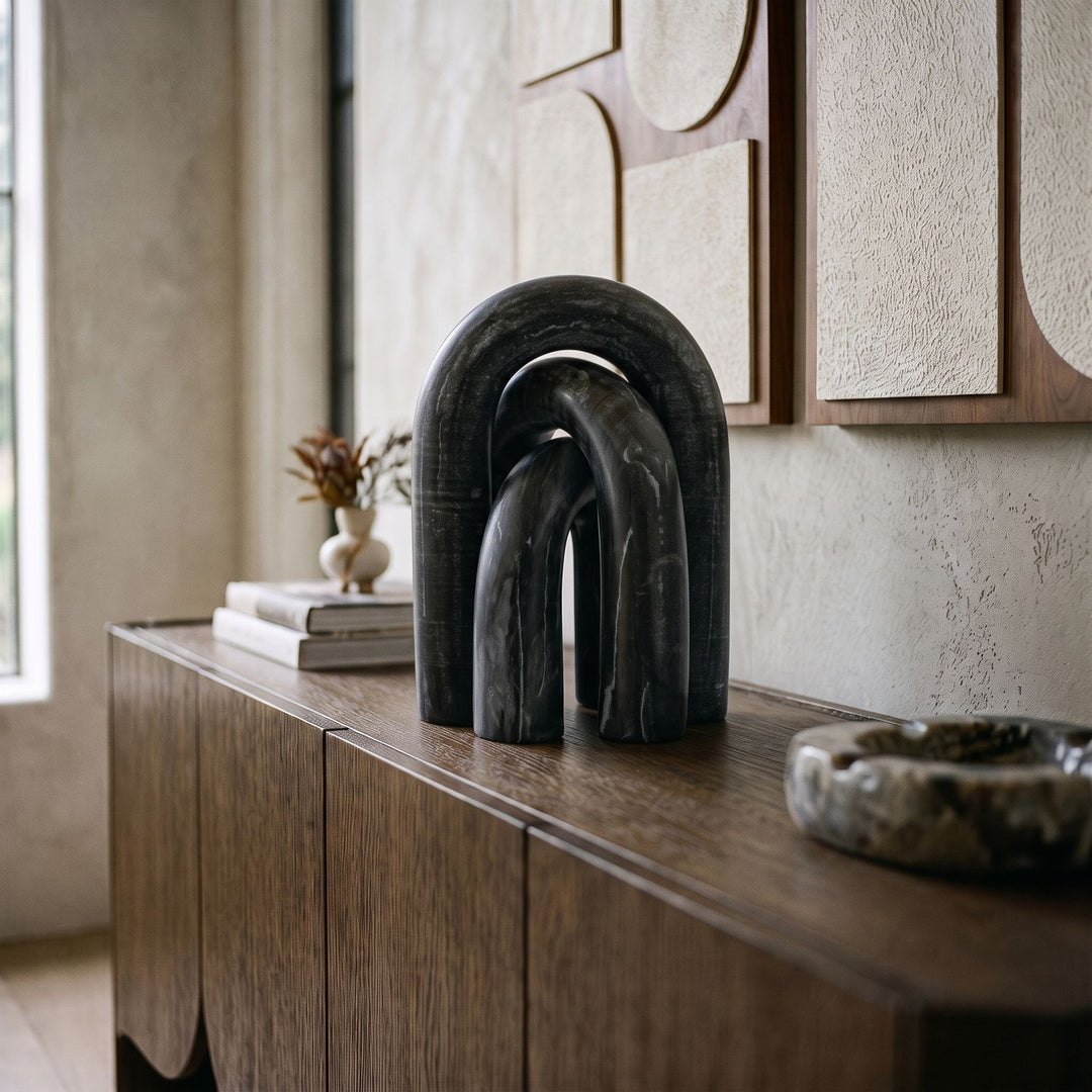 Arco Genuine Marble 3pc. Decorative Object — Black