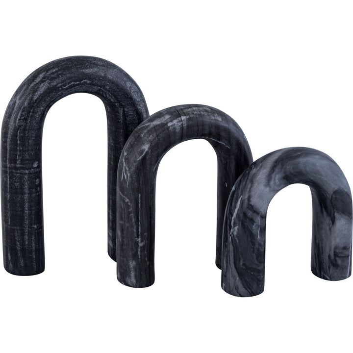 Arco Genuine Marble 3pc. Decorative Object — Black
