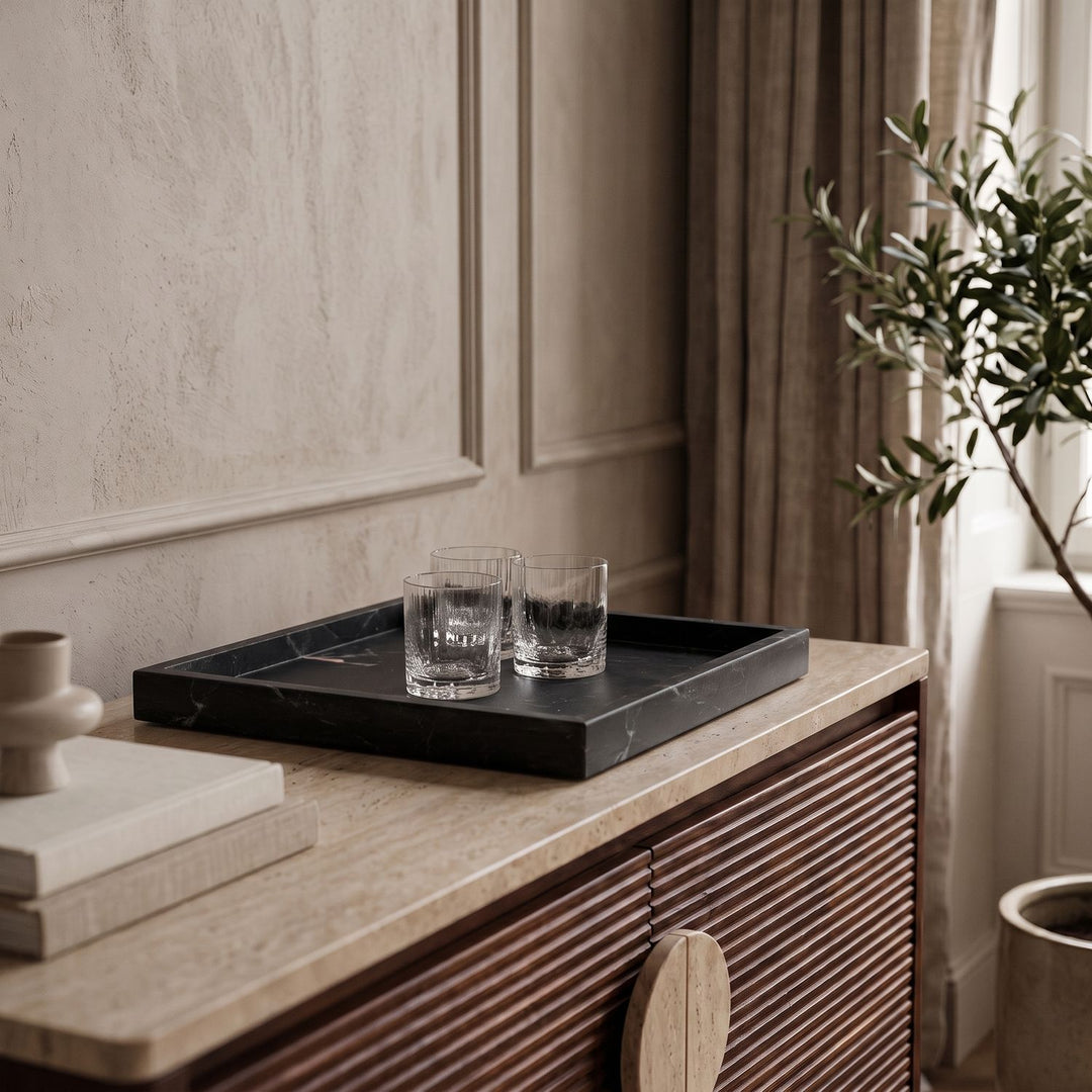 Barletta Square Genuine Marble Tray — Black