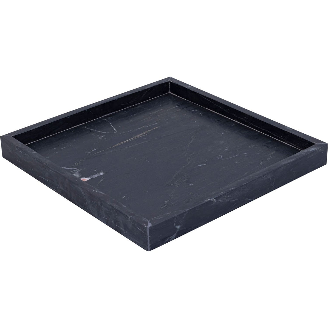 Barletta Square Genuine Marble Tray — Black