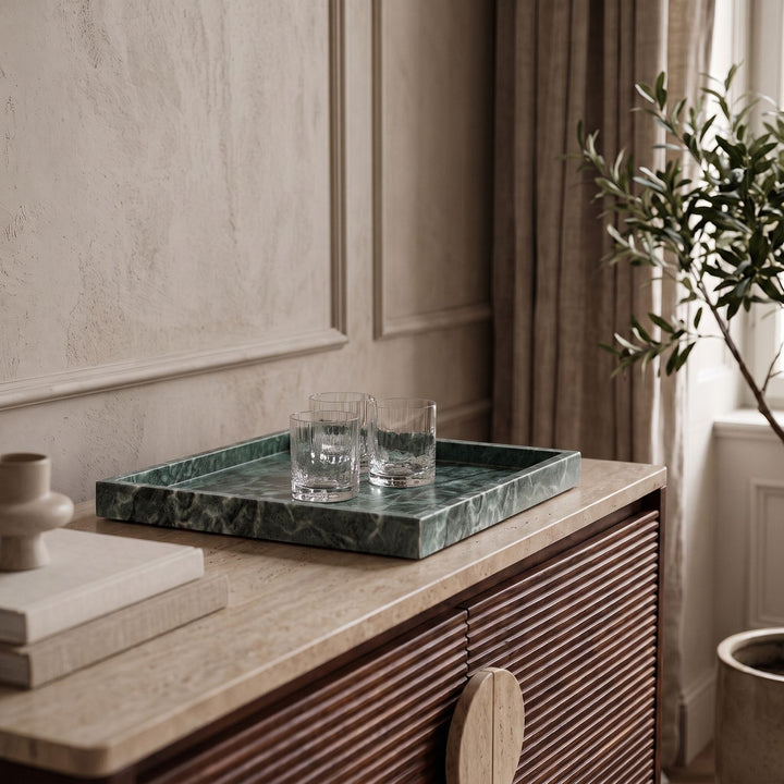 Barletta Square Genuine Marble Tray — Green