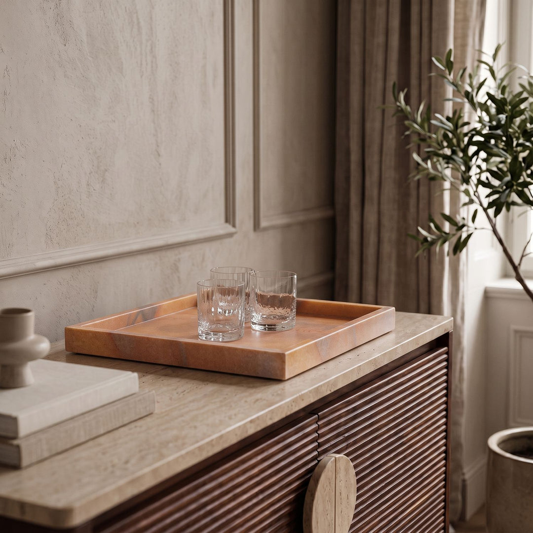 Barletta Square Genuine Marble Tray — Pink