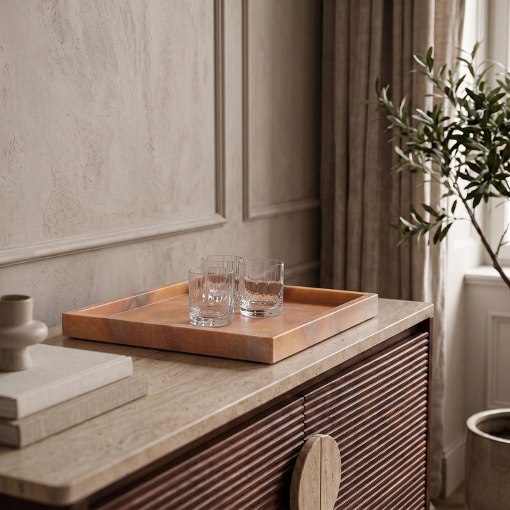 Barletta Square Genuine Marble Tray — Pink
