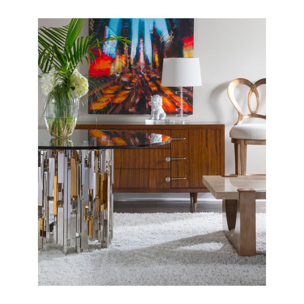 Cityscape Round Dining Table With Glass Top - Stainless Steel