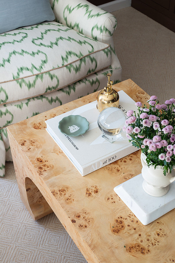 Nicola Pagoda Rectangle Coffee Table In Burl Wood - 48"