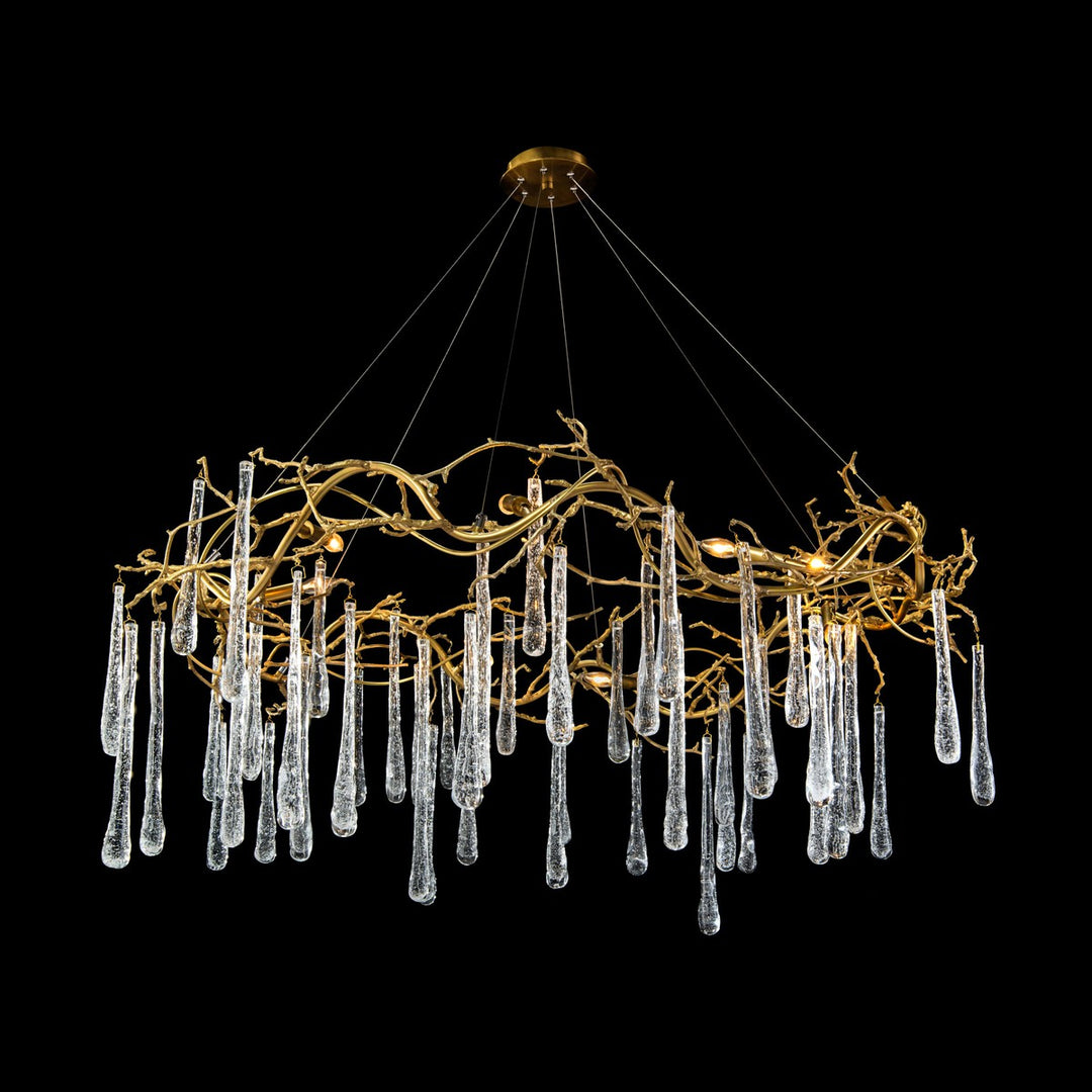 Elegant And Glass Teardrop Eight-Light Chandelier - Gold