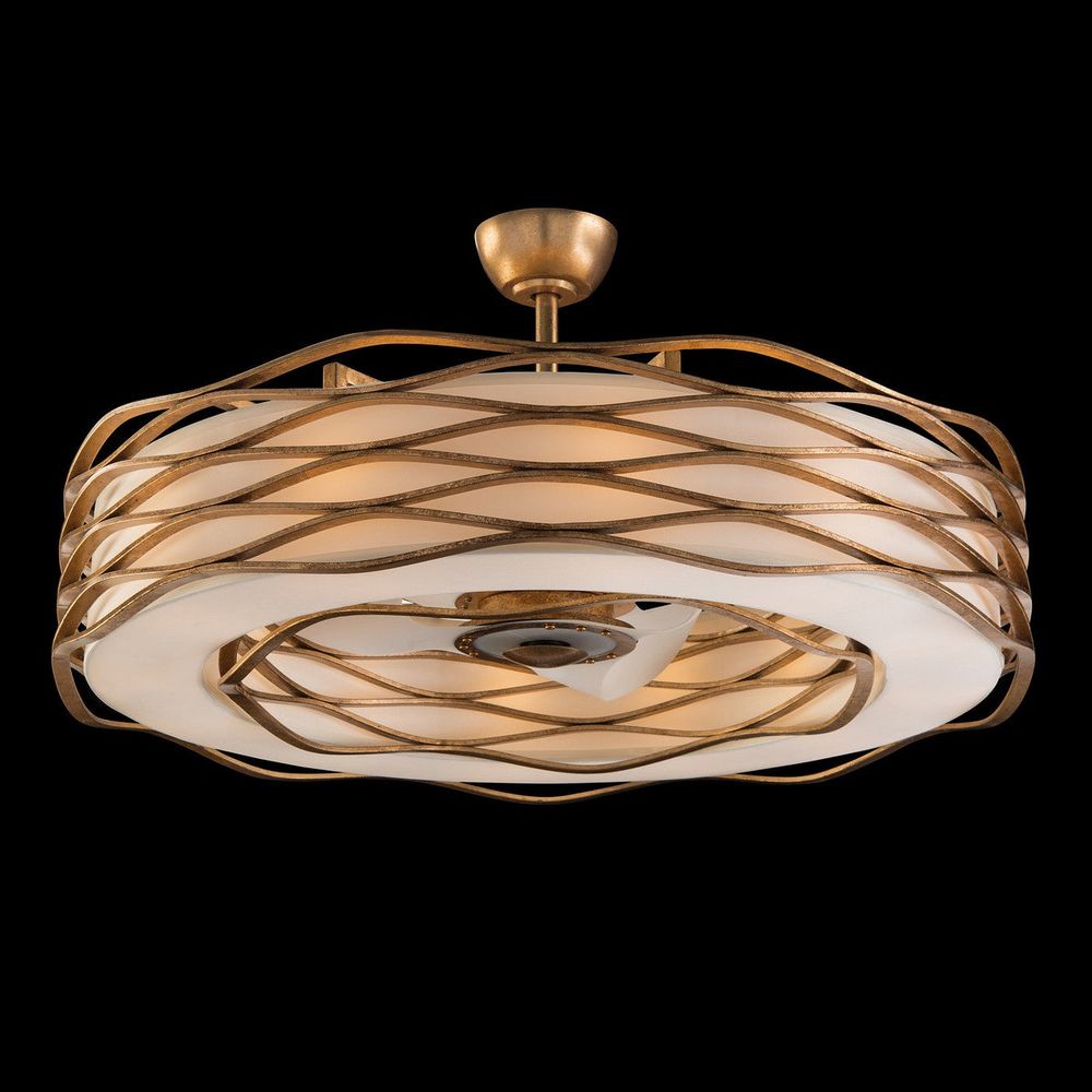 Chandeliers Ribbons Of Gold Twelve-Light Pendant With Fan - Gold