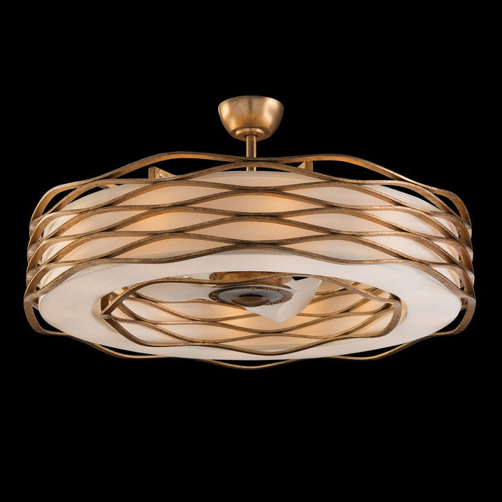 Chandeliers Ribbons Of Gold Twelve-Light Pendant With Fan - Gold