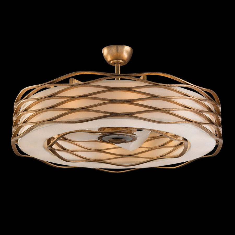 Chandeliers Ribbons Of Gold Twelve-Light Pendant With Fan - Gold