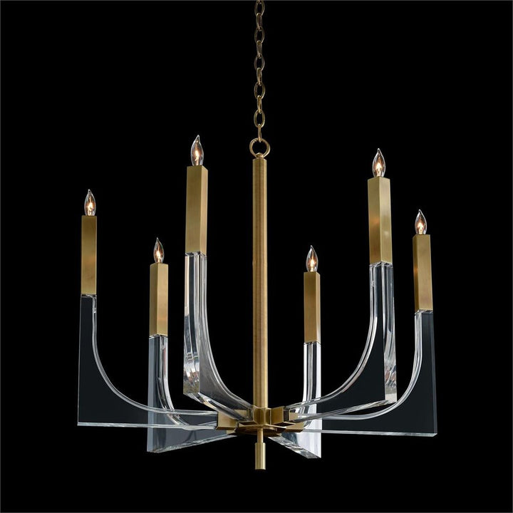 Chandeliers Acrylic And Brass Six-Light Chandelier - Clear