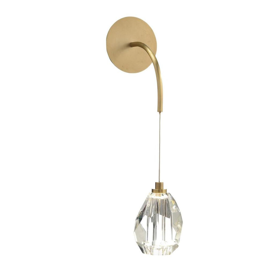 Wall Lighting Faceted Cut Crystal Single-Droplight Sconce - Clear, Gold