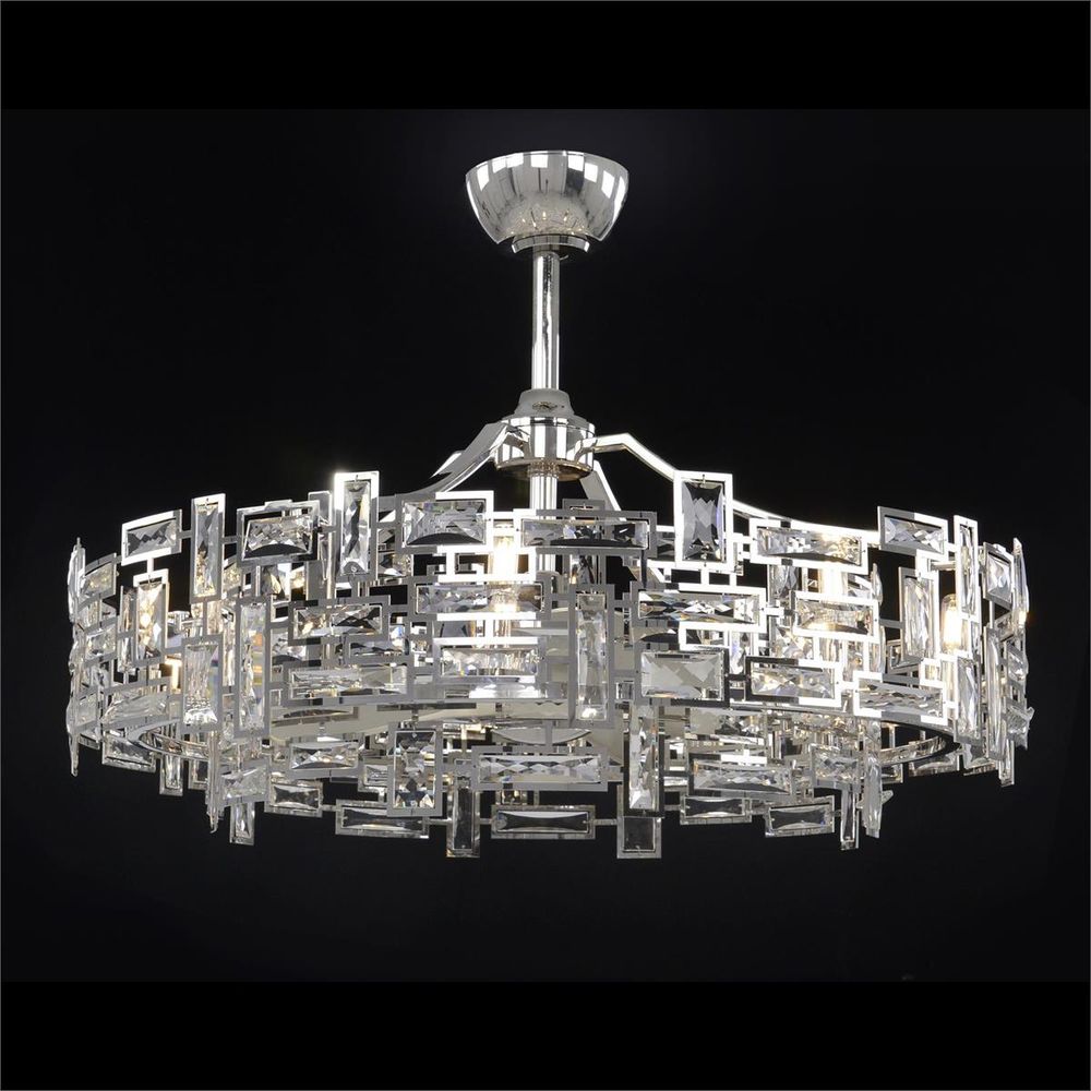 Flush Mounts Eight-Light Chandelier With Fan - Silver