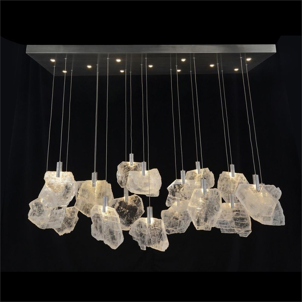 Chandeliers Moonlight Sonata: Selenite Pane Twenty-Nine-Light Horizontal Chandelier - Natural, Silver
