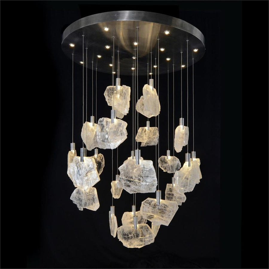 Chandeliers Moonlight Sonata: Selenite Pane Forty-One-Light Pendant Chandelier - Natural,Silver