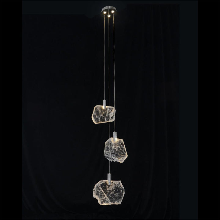 Elara Selenite Pane Six-Light Droplight Chandelier - Natural, Silver