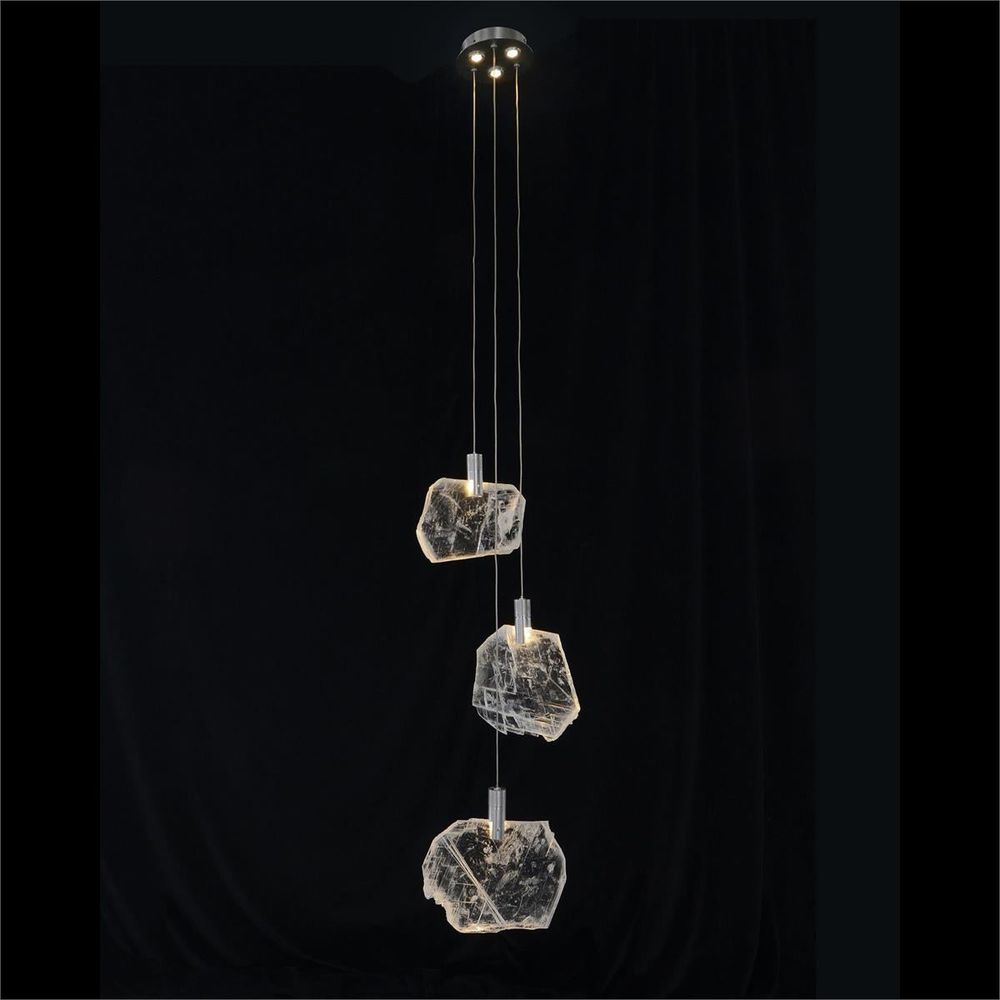 Chandeliers Moonlight Sonata: Selenite Pane Six-Light Droplight Chandelier - Natural,Silver