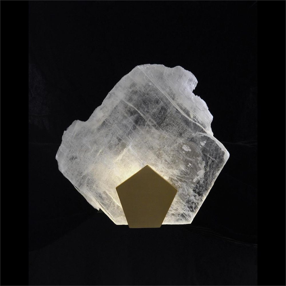 Wall Lighting Moonlight Sonata:  Selenite Pane Single-Light Wall Sconce In Antique Brass Finish - White