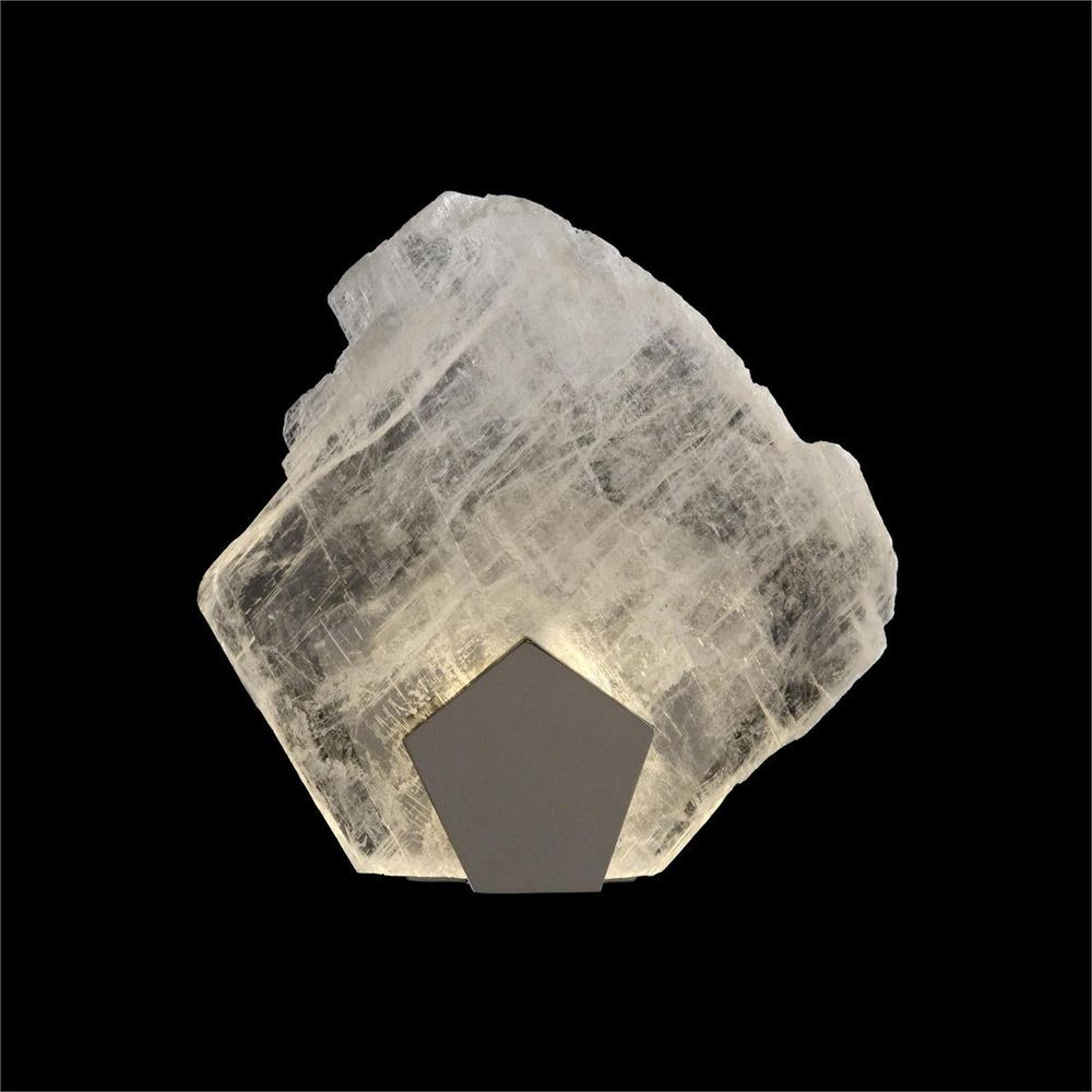 Wall Lighting Moonlight Sonata: Selenite Pane Single-Light Wall Sconce In Polished Stainless Steel Finish - Clear, Grey, Silver