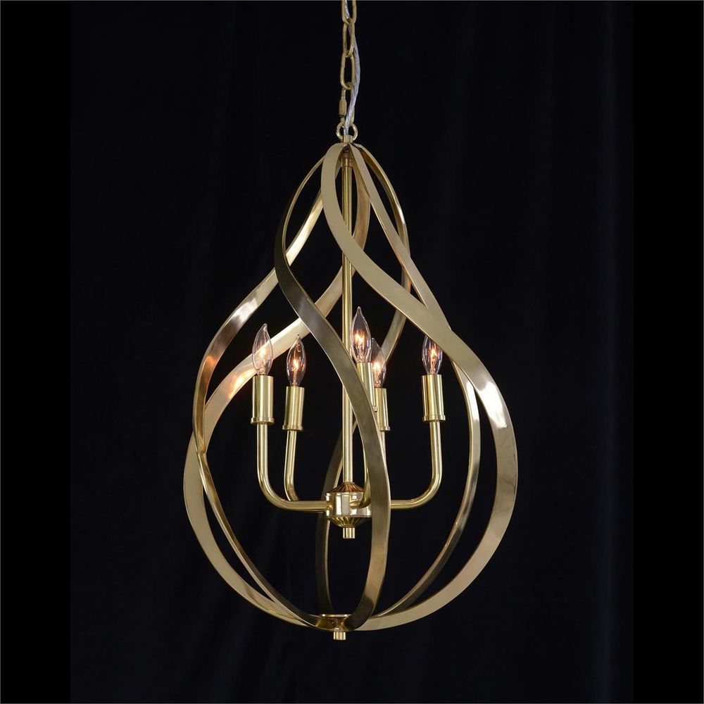 Chandeliers Ribbons Of Brass Swirls Five-Light Pendant - Brass