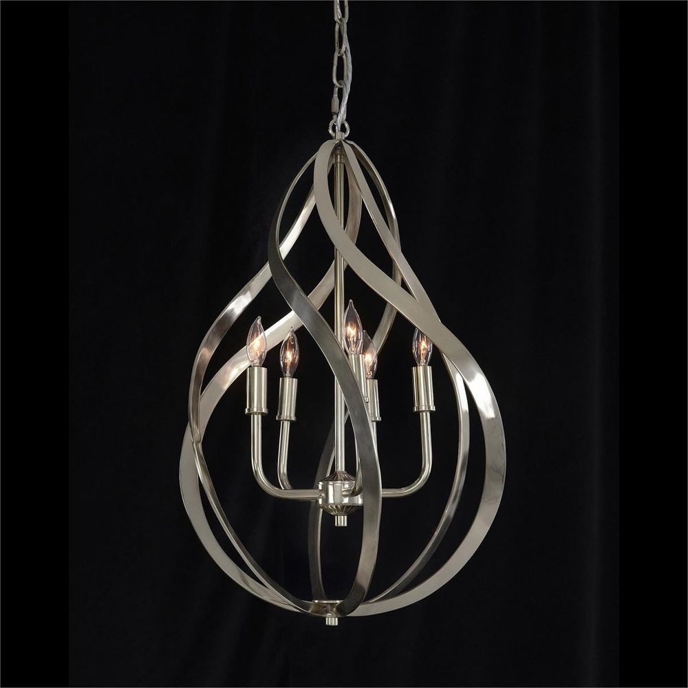 Chandeliers Bands Of Nickel Swirls Five-Light Pendant - Silver