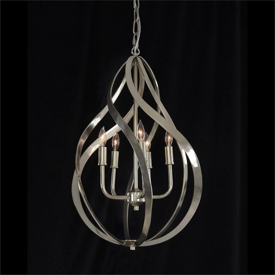 Chandeliers Bands Of Nickel Swirls Five-Light Pendant - Silver