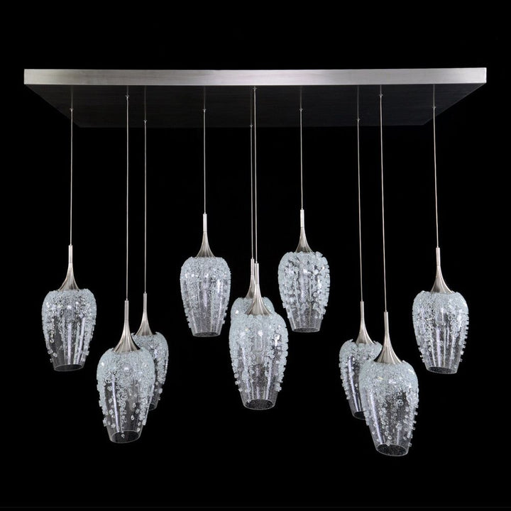 Chandeliers Aureo Ten-Light Horizontal Glass Pendant Chandelier - Clear, Silver