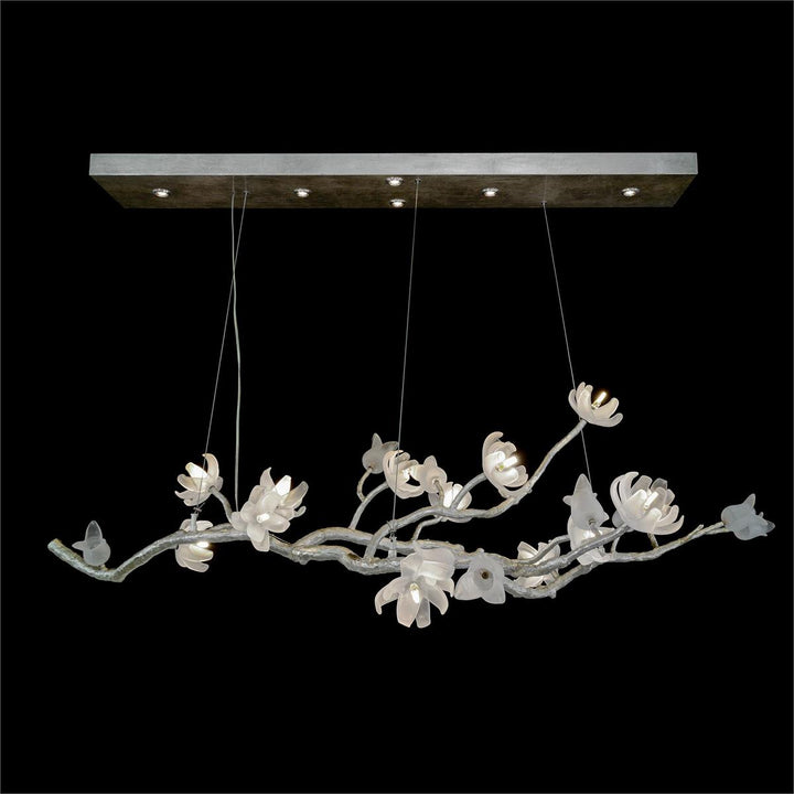 Faelan Magnolia & Tulip Glass Oblong Nineteen-Light Chandelier - Silver