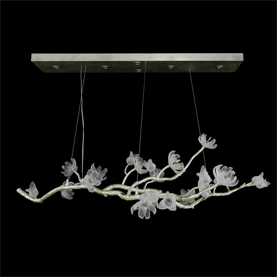 Faelan Magnolia & Tulip Glass Oblong Nineteen-Light Chandelier - Silver