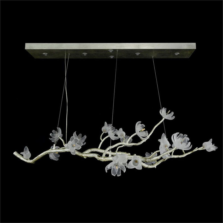 Chandeliers Churippu Magnolia & Tulip Glass Silver Leaf Oblong Nineteen-Light Chandelier