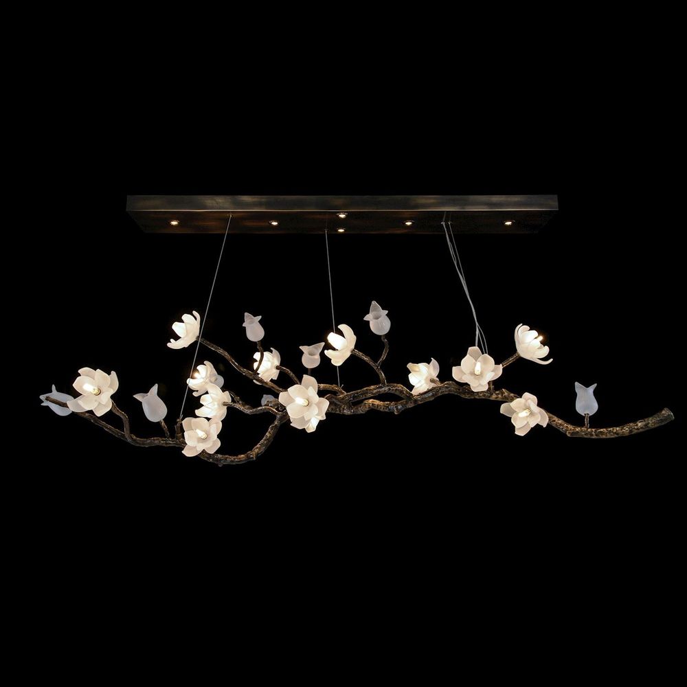 Chandeliers Faelan Magnolia & Tulip Glass Oblong Nineteen-Light Chandelier - Bronze