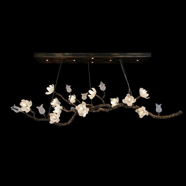 Chandeliers Faelan Magnolia & Tulip Glass Oblong Nineteen-Light Chandelier - Bronze