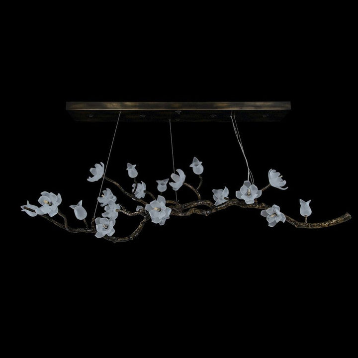 Chandeliers Faelan Magnolia & Tulip Glass Oblong Nineteen-Light Chandelier - Bronze