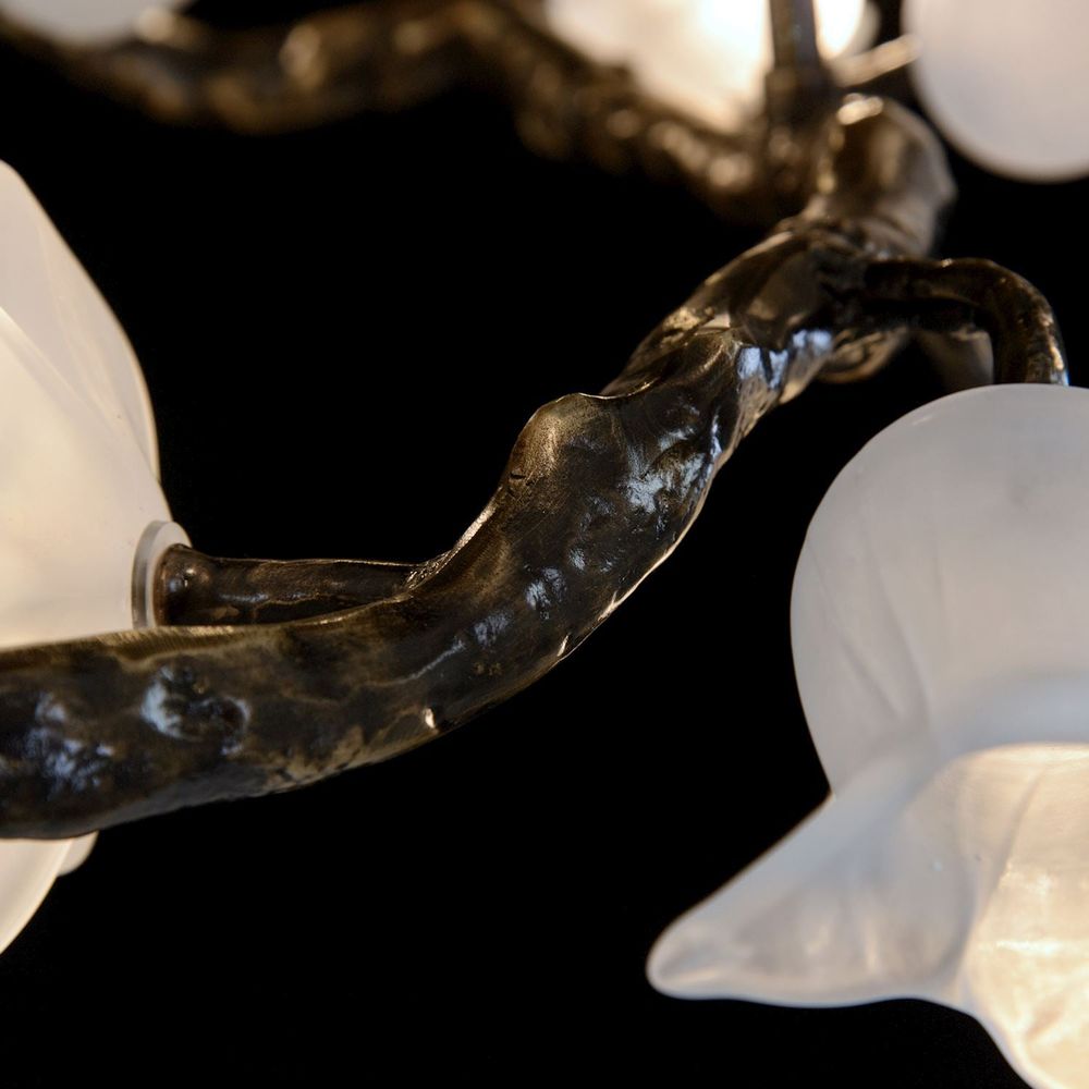 Faelan Magnolia & Tulip Glass Oblong Nineteen-Light Chandelier - Bronze