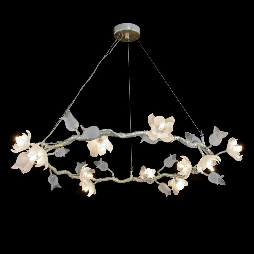 Elara Magnolia & Tulip Glass Twelve-Light Halo Chandelier - Silver