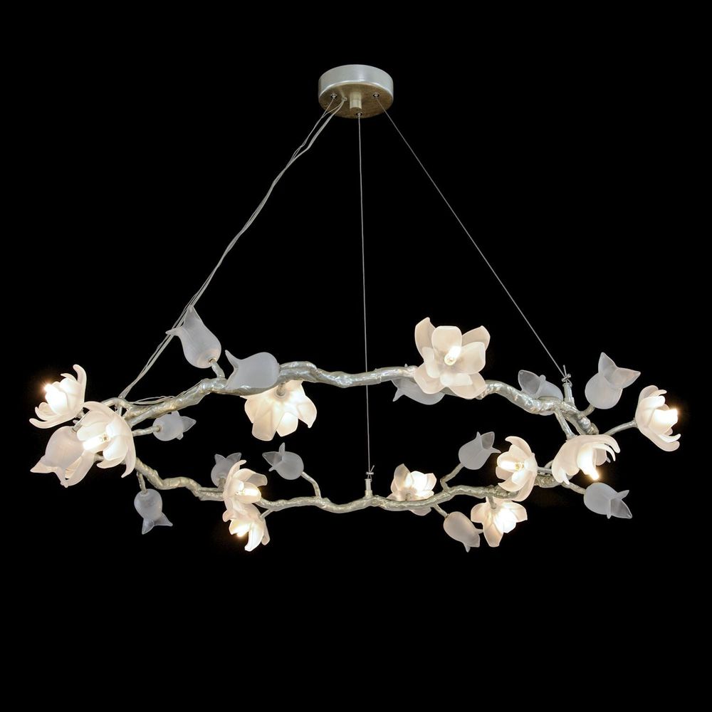 Chandeliers Churippu Magnolia & Tulip Glass Silver Leaf Twelve-Light Halo Chandelier