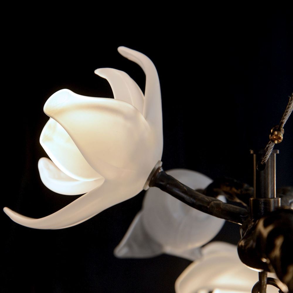 Churippu Magnolia & Tulip Glass Bronze Twelve-Light Halo Chandelier