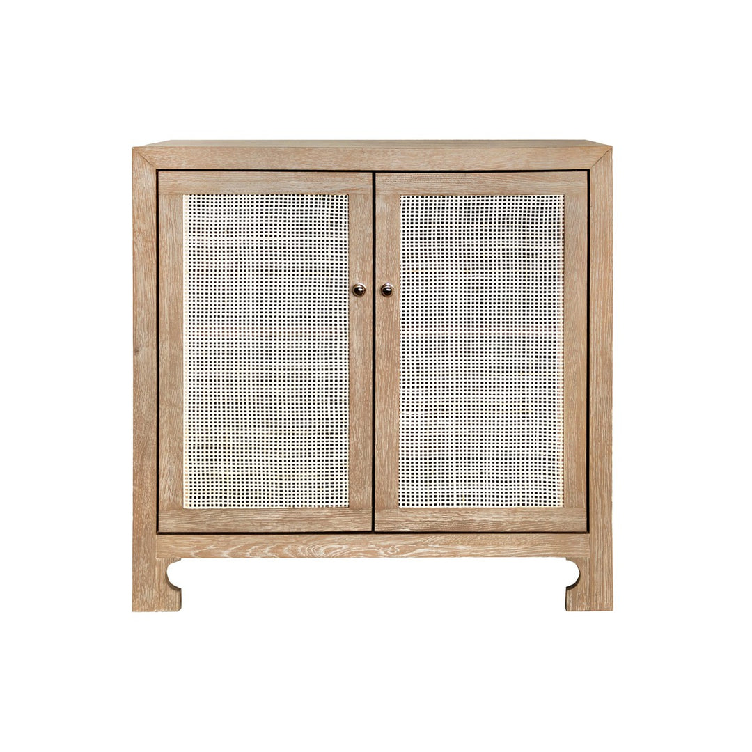 Alden - Two Door Cane Cabinet With Brass Hardware In Cerused Oak