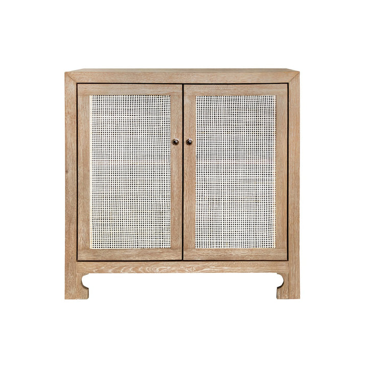 Alden - Two Door Cane Cabinet With Brass Hardware In Cerused Oak