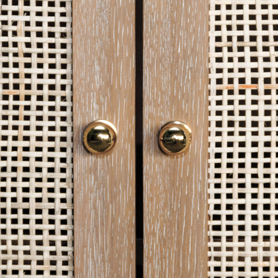 Alden - Two Door Cane Cabinet With Brass Hardware In Cerused Oak