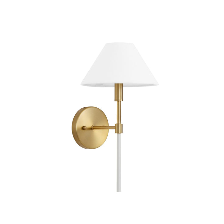 Alfie - One Light Sconce With White Linen Coolie Shade In Brushed Brass And White Lacquer