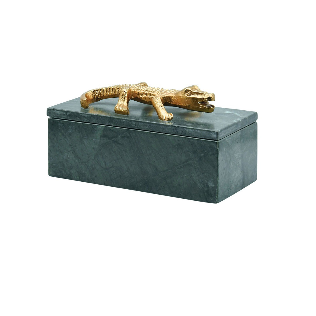 Allie - Green Marble Box With Brass Alligator Handle