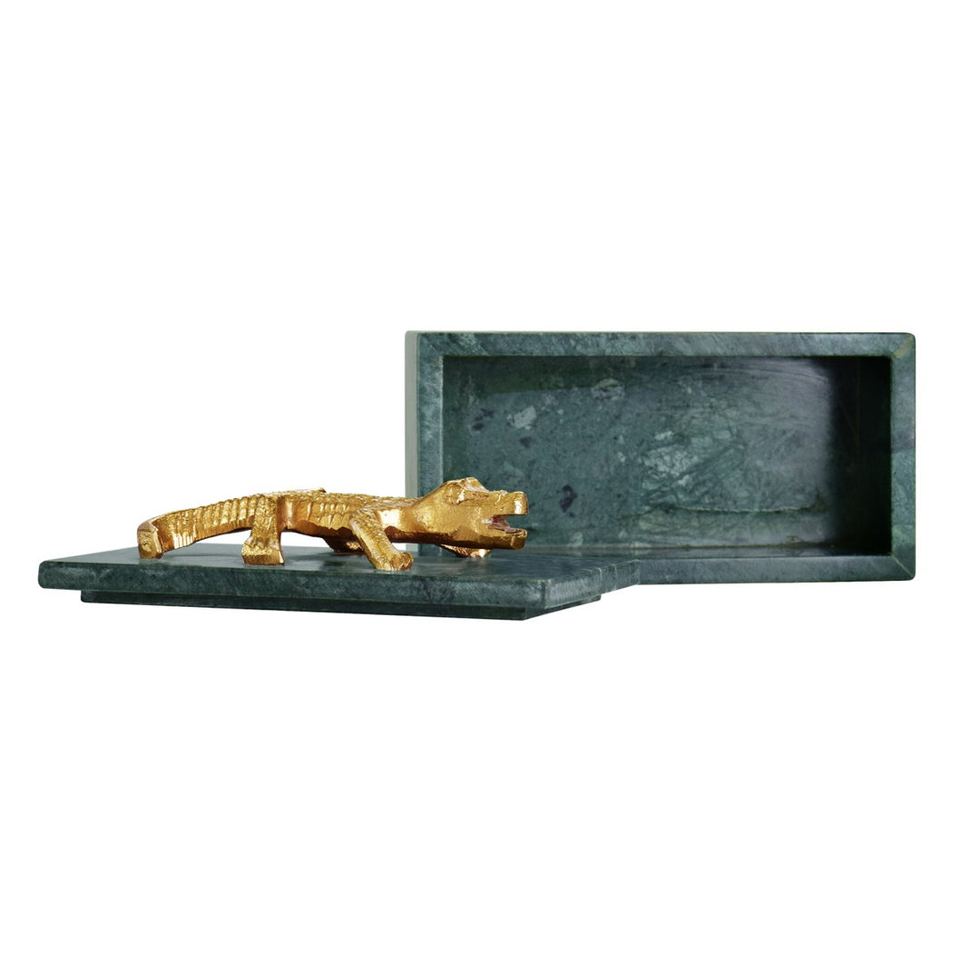 Allie - Green Marble Box With Brass Alligator Handle