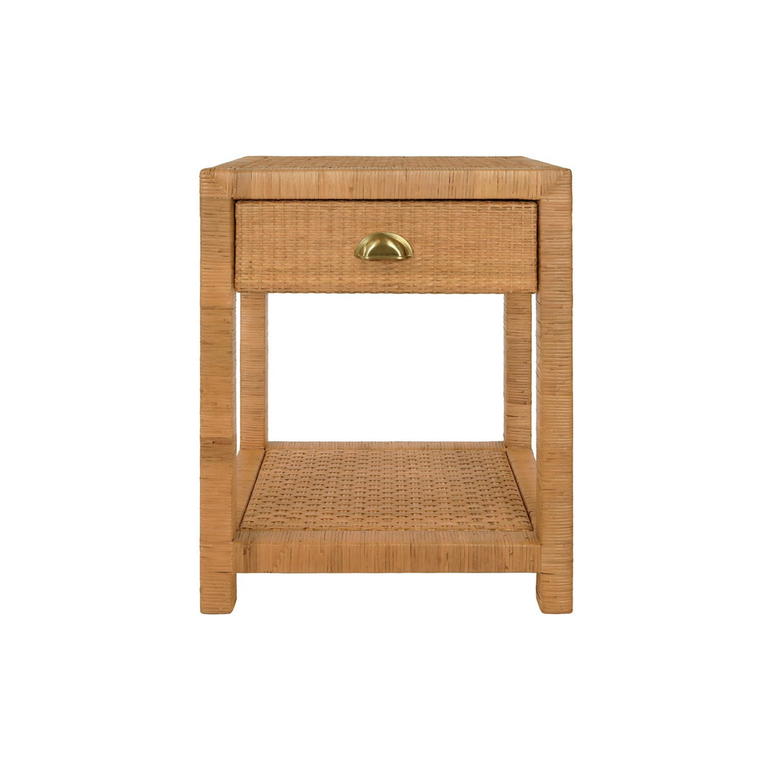 Allison - Small One Drawer End Table In Rattan With Brushed Brass Cup Pull