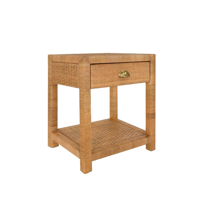 Allison - Small One Drawer End Table In Rattan With Brushed Brass Cup Pull