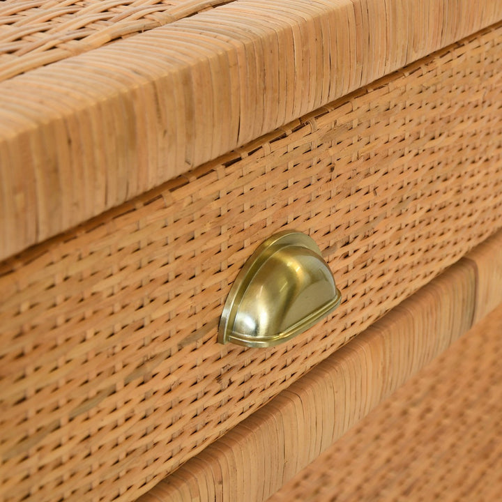 Allison - Small One Drawer End Table In Rattan With Brushed Brass Cup Pull