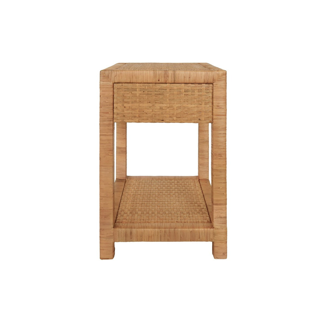 Allison - Small One Drawer End Table In Rattan With Brushed Brass Cup Pull