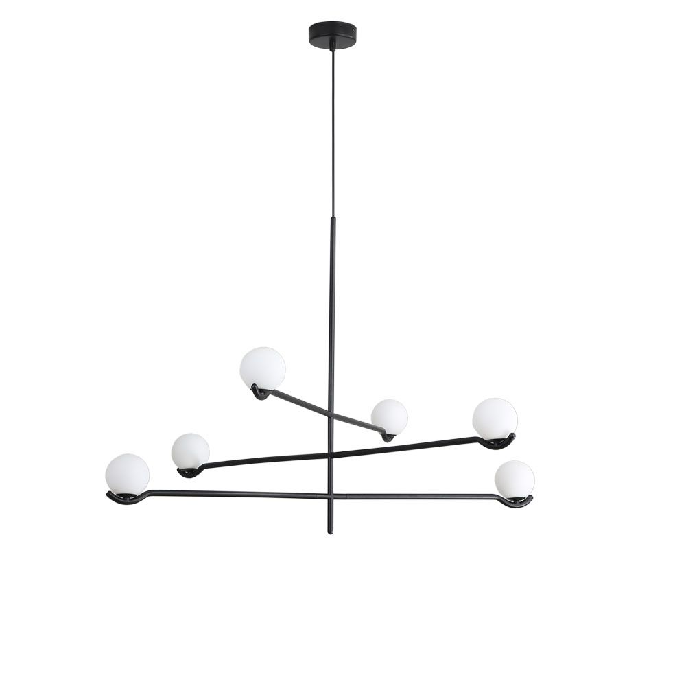 Chandeliers Nebula Chandelier Lamp 3 Arm White Glass Black Powder Coated Frame