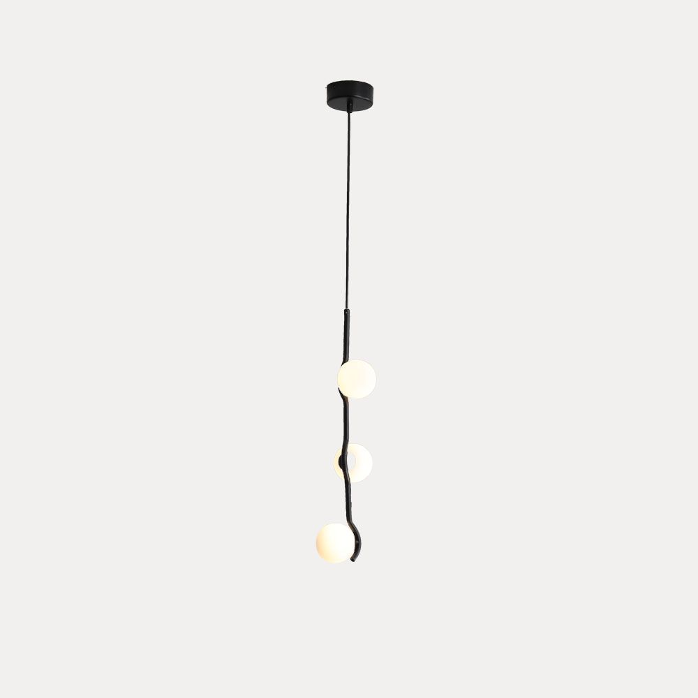 Pluto Pendant Lamp White Glass Black Powder Coated Frame