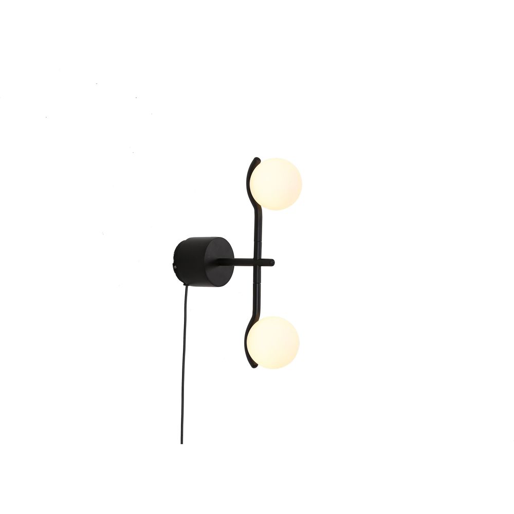 Wall Lighting Pluto Wall Lamp White Glass Black Powder Coated Frame
