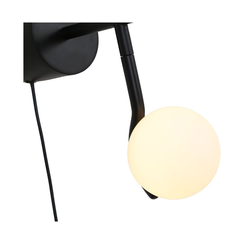 Pluto Wall Lamp White Glass Black Powder Coated Frame